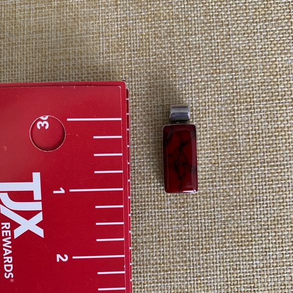 Red stone set in sterling bezel. Sterling chain included. - Picture 7 of 10